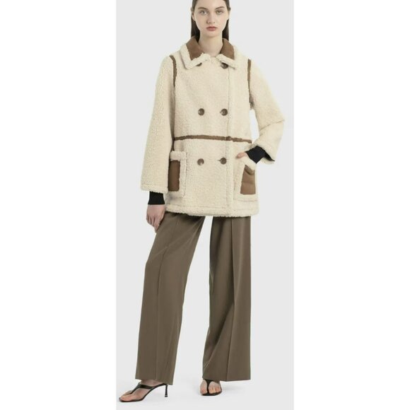 Stand Studio Oversized Chloe Faux Shearling & Leather Teddy Coat Sz 36 Small - Picture 4 of 9